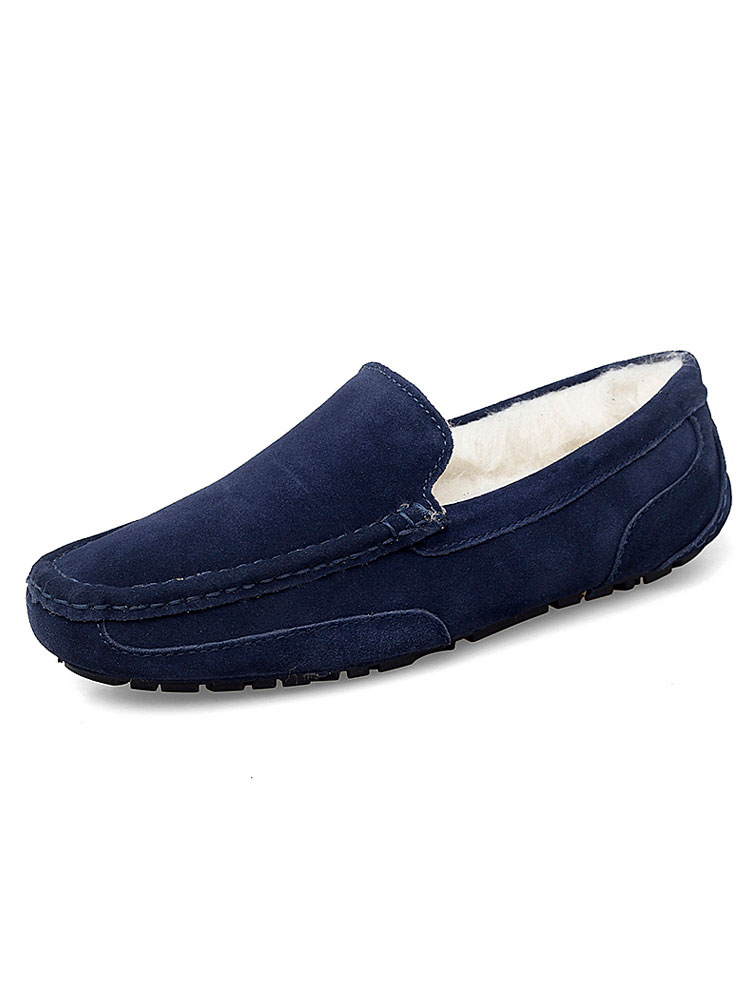 Zapatos de hombre | Zapatos holgazanes de hombre Moda con punta redonda de cuero de PU en mocasines de color azul oscuro - KE49484