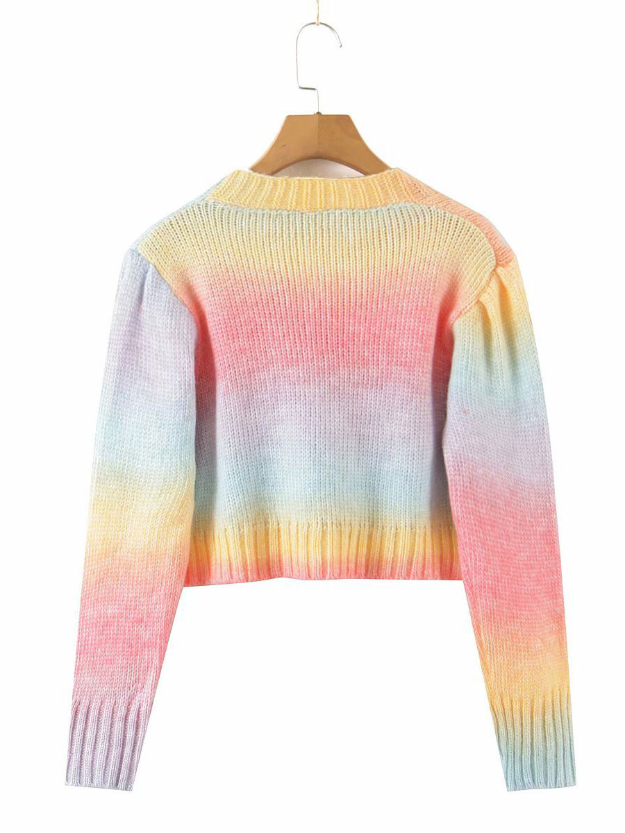 Women's Clothing Sweaters & Cardigans | Sweaters Cardigans Pink Polyester Tie Dye Buttons Long Sleeves V- Neck Stretch Stretch C