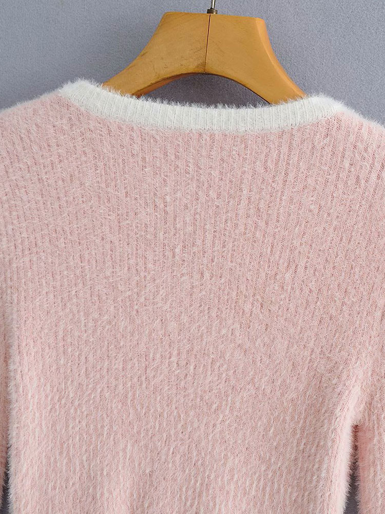 Women's Clothing Sweaters & Cardigans | Sweaters Cardigans Pink Polyester Two Tone Buttons Long Sleeves V Neck Stretch Cardigans