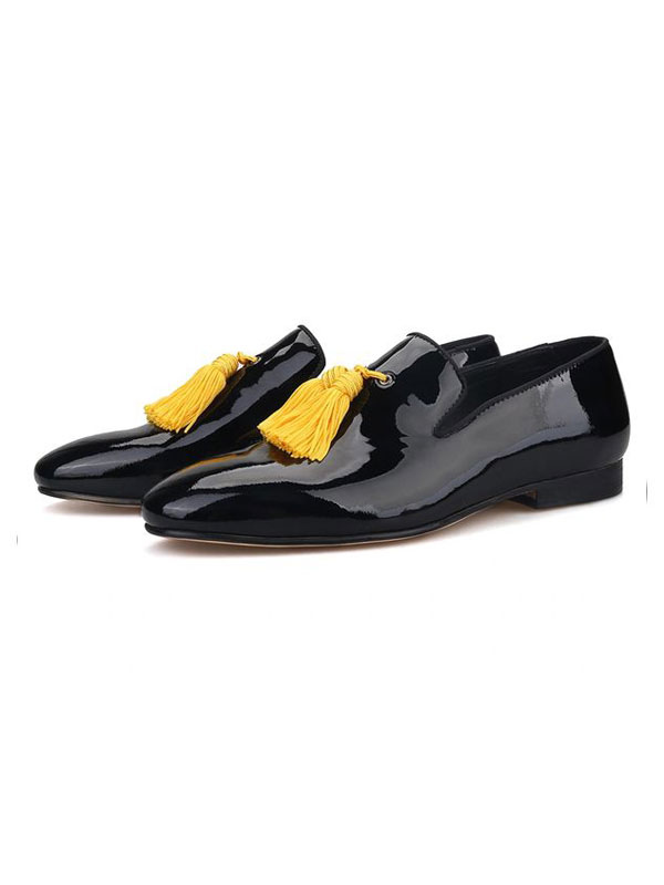 Zapatos de hombre | Mocasines para hombre Zapatos populares con diseño de flores Mocasines negros de cuero PU con punta cuadrada sin cordones - OC09191