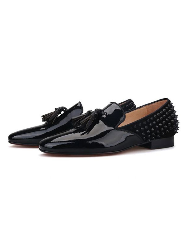 Zapatos de hombre | Mocasines de vestir con borlas y pinchos para hombre Negro - CX82784