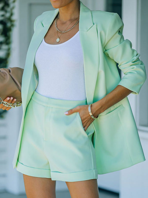 toxiciteit Bourgondië Oneerlijk Women Blazer Mint Green Stylish Turndown Collar Layered Designed Neckline  Buttons Long Sleeves Overcoat - Milanoo.com