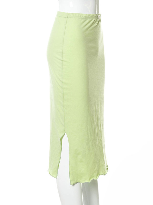 Women's Clothing Women's Bottoms | Long Skirt For Women Light Green Split Front Polyester Long Raised Waist Stretch Autumn And W