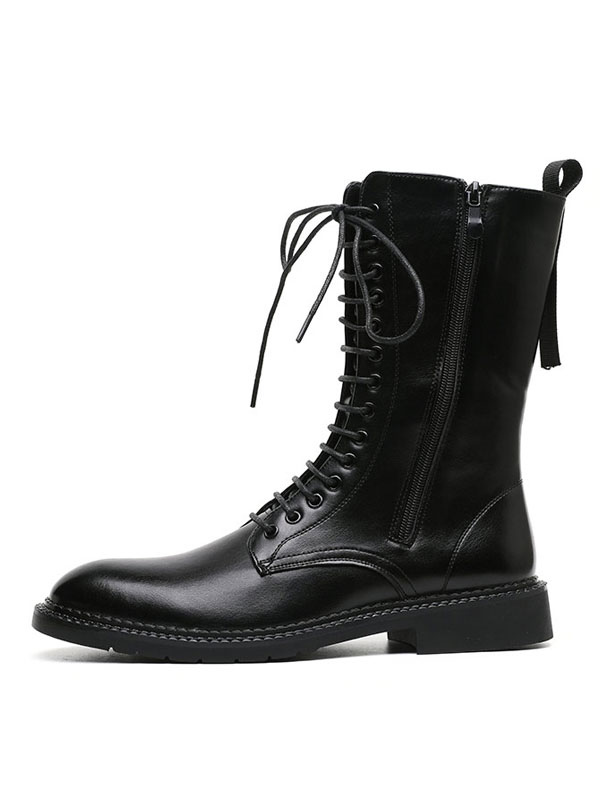 Shoes Men's Shoes | Ankle Boots For Man Amazing Round Toe PU Leather Lace Up Black Martin Boots - PI18281