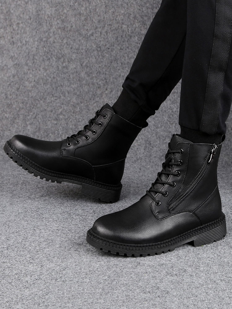 Shoes Men's Shoes | Men Ankle Boots Comfortable PU Leather Round Toe Lace Up Black Martin Boots - GV49956