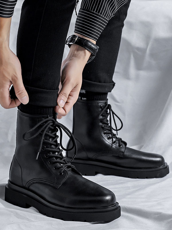 Shoes Men's Shoes | Ankle Boots For Man Amazing PU Leather Round Toe Lace Up Black Martin Boots - WG82973