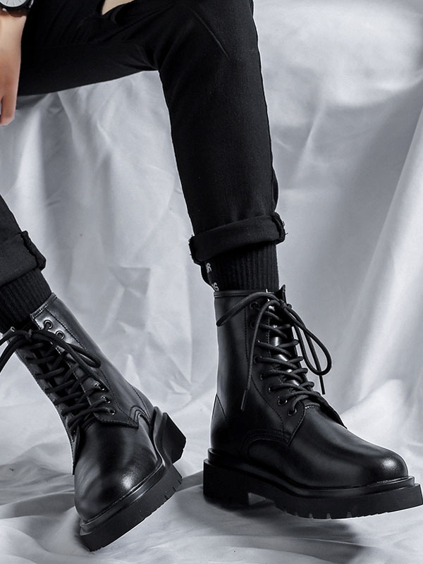 Shoes Men's Shoes | Ankle Boots For Man Amazing PU Leather Round Toe Lace Up Black Martin Boots - WG82973