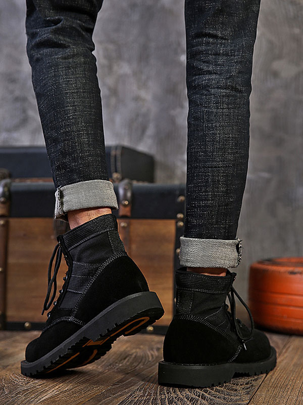 Shoes Men's Shoes | Men Ankle Boots Fabulous PU Leather Round Toe Lace Up Black Chelsea Boots - RZ84273