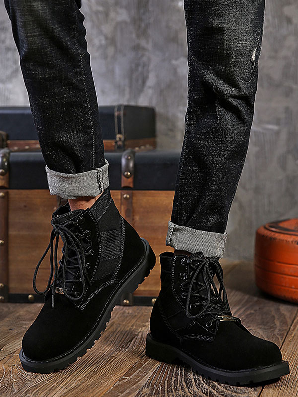 Shoes Men's Shoes | Men Ankle Boots Fabulous PU Leather Round Toe Lace Up Black Chelsea Boots - RZ84273