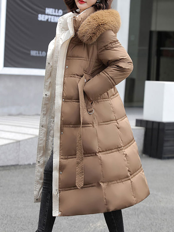Women's Clothing Outerwear | Puffer Coats For Women White Stand Collar Faux Fur Long Sleeves Long Winter Outerwear Cozy Active Outerwear - AT01096