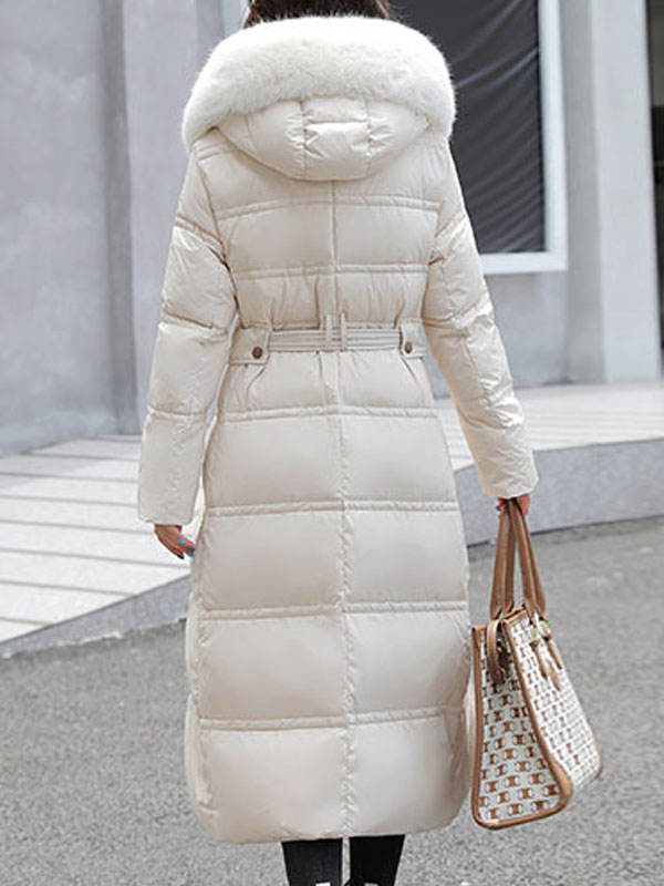 Women's Clothing Outerwear | Puffer Coats For Women White Stand Collar Faux Fur Long Sleeves Long Winter Outerwear Cozy Active Outerwear - AT01096