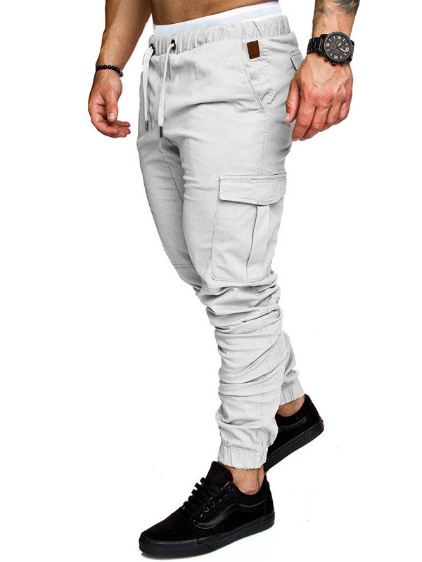 Pants For Men Casual Natural Waist Straight Cargo Pant White Pants ...