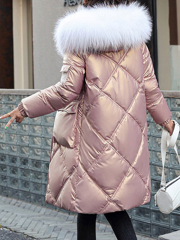 Women's Clothing Outerwear | Long Puffer Coats For Women White Faux Fur Stand Collar Zipper Long Sleeves Casual Thicken Long Winter Coat Cozy Active Outerwear - BL23252
