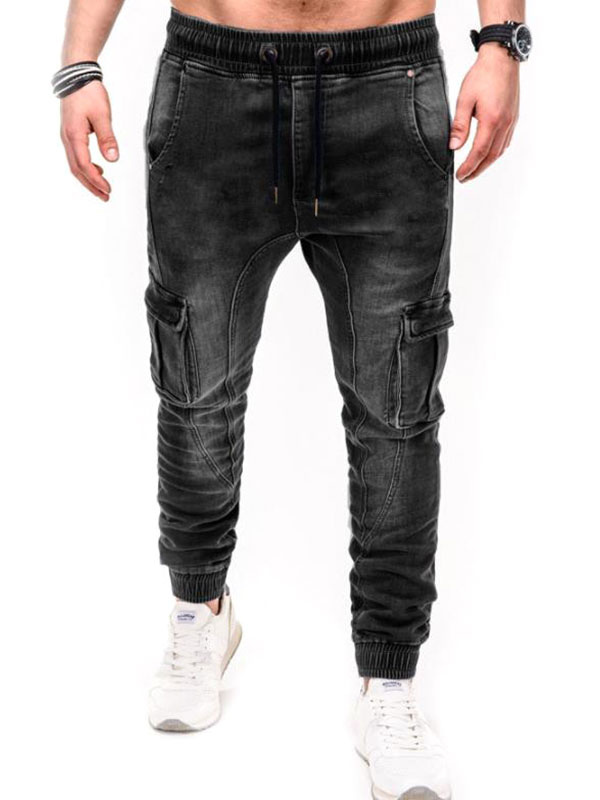 Men's Clothing Men's Jeans | Men Fashion Jeans Casual Distressed Antique Design Skinny Black Denim Pants - TK81250