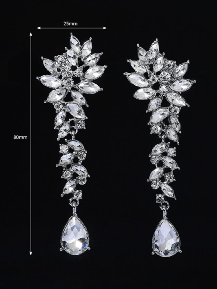 Boda Accesorios de boda | Pendientes de novia para mujer Diamantes de imitación perforados Gotas Diseño Astilla Joyería nupcial - ZJ68108