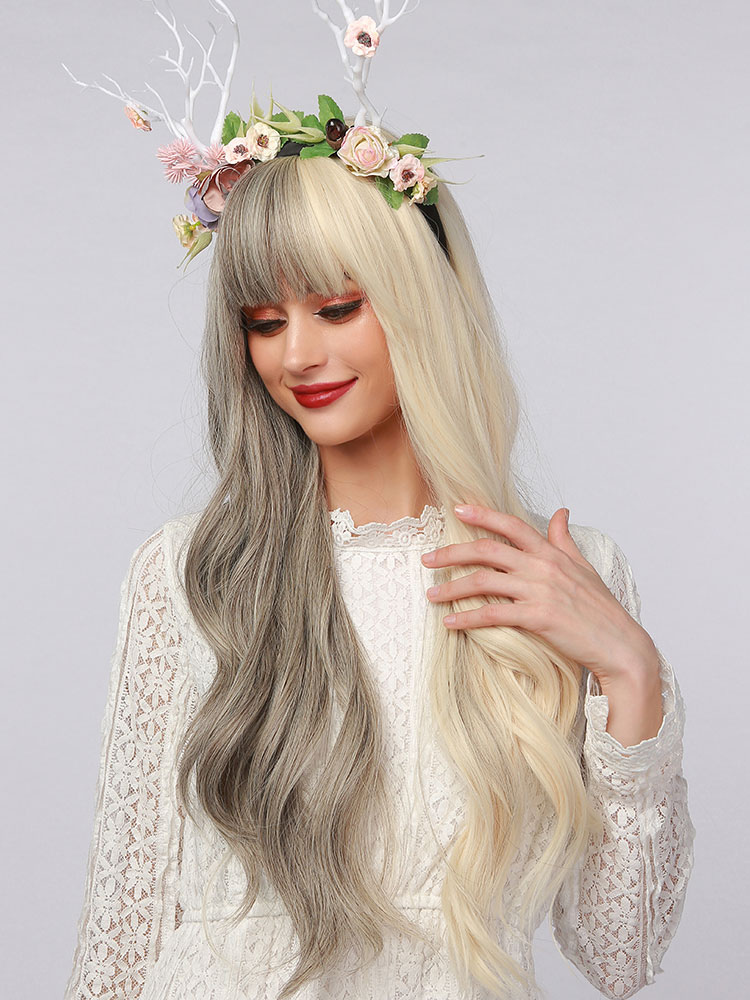 Women's Clothing Accessories | Long Wig For Woman Split Color Curly Heat Resistant Fiber Tousled Long Synthetic Wigs - KN46704