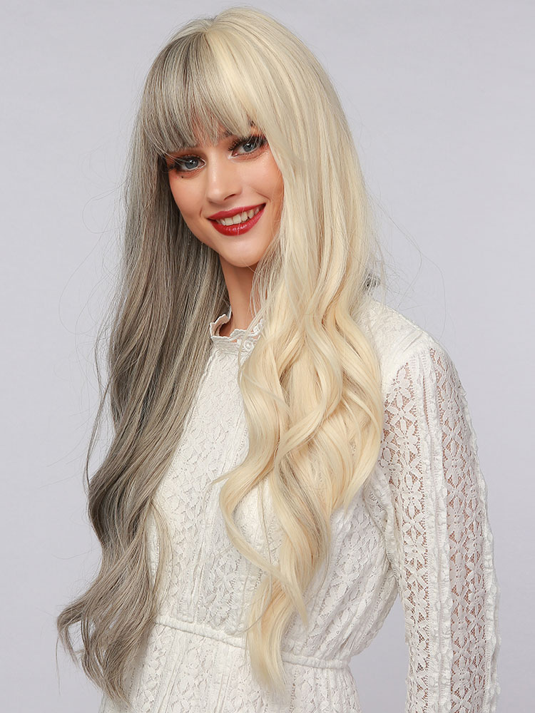 Women's Clothing Accessories | Long Wig For Woman Split Color Curly Heat Resistant Fiber Tousled Long Synthetic Wigs - KN46704