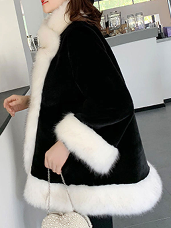 Women's Clothing Outerwear | Faux Fur Coats Long Sleeves Casual Embellished Collar Black Long Winter Coat - DN54063