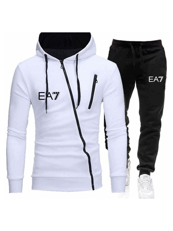 Men's Clothing Men's Activewear | Men Activewear 2-Piece Set Printed Long Sleeves Hooded White Activewear Outfit - NB95175