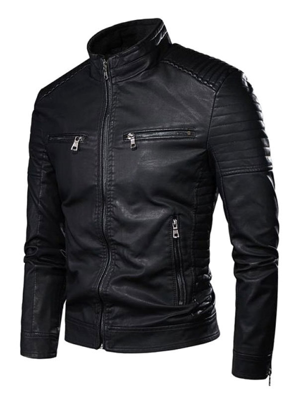 Men's Clothing Jackets & Coats | Leather Jacket For Man Chic Windbreaker Fall Black Cool Winter Coats - GY56218