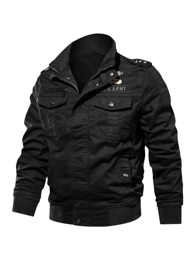 Men's Clothing Jackets & Coats | Men Jackets Chic Khaki Portrait Neckline Long Sleeves Zipper Modern Cool Winter Coats - DV43190