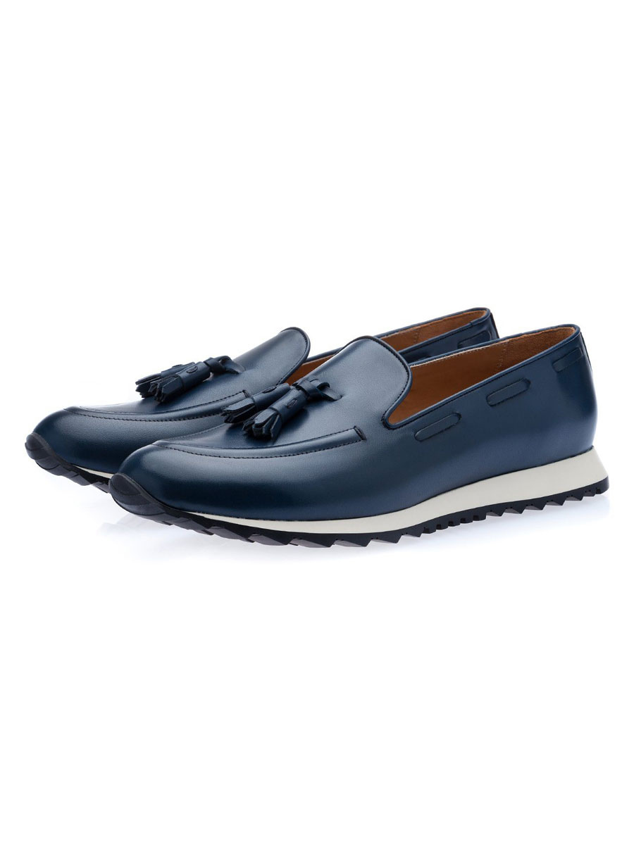 Zapatos de hombre | Zapatillas de deporte para hombre, zapatos de color azul marino con hebilla de punta redonda y piel de niño a la moda - VX15895