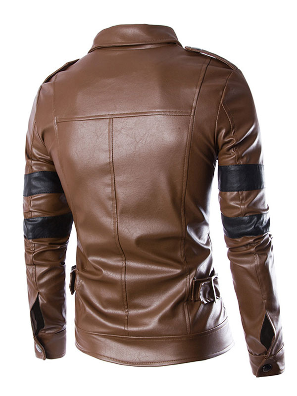 Men's Clothing Jackets & Coats | Men Leather Jackets PU Leather Long Sleeves Windbreaker Black Winter Coats - TX18457