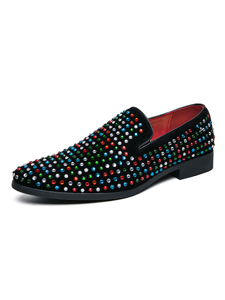 Zapatos de hombre | Mocasines para hombre Zapatos sin cordones con tachuelas Color Block Punta redonda Cuero de PU Mocasines negros - OH46735
