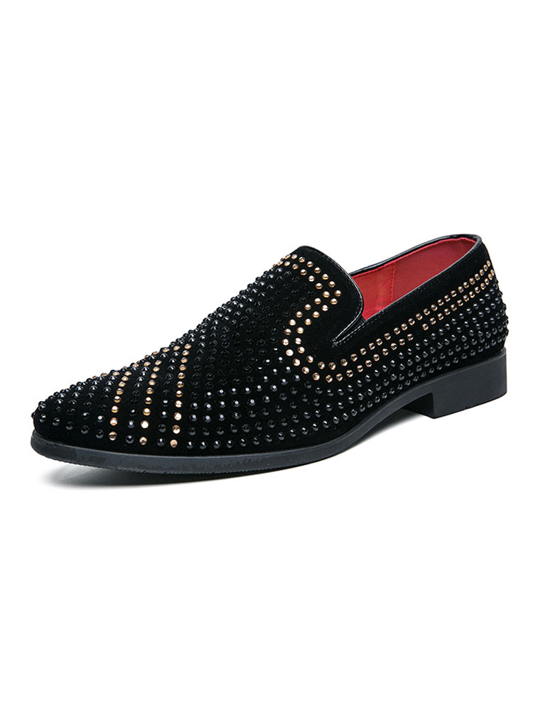 Equivalente estanque actualizar Mocasines de vestir con diamantes de imitación para hombre en ante negro  Zapatos de boda para fiesta de graduación - Milanoo.com