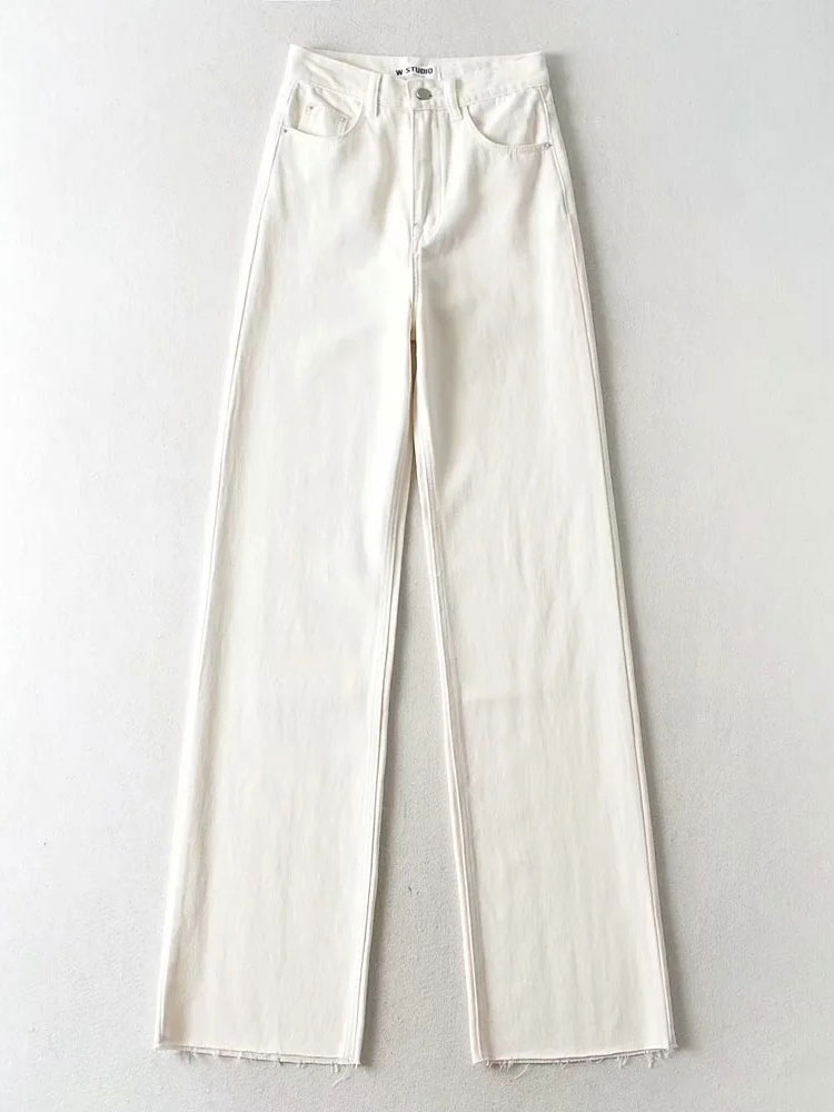 Women's Clothing Women's Bottoms | Jeans For Women Casual Zipper Raised Waist Button Fly Zipper Fly Straight Denim Pants - LQ74866