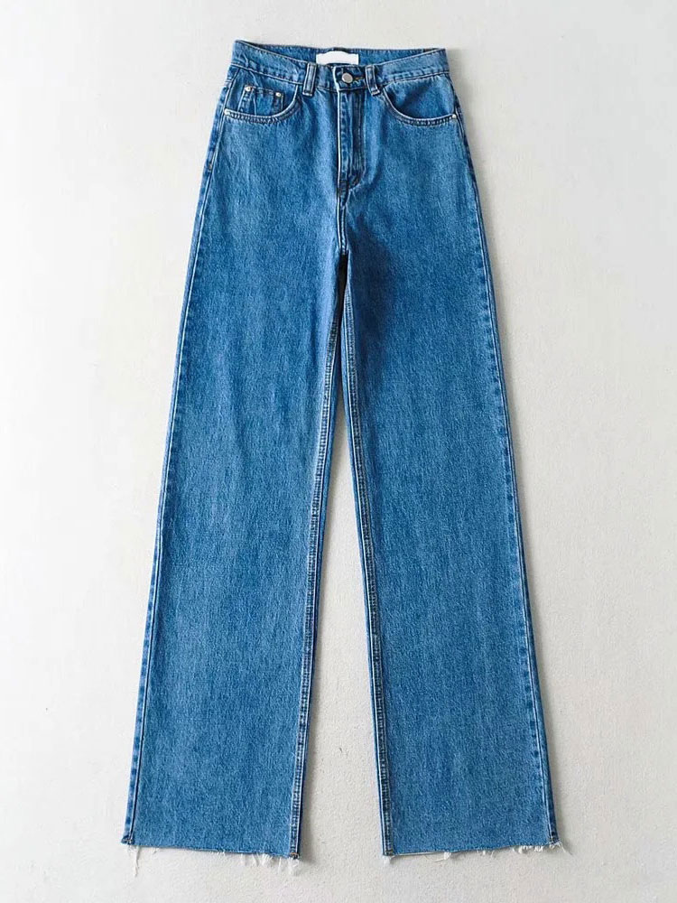 Women's Clothing Women's Bottoms | Jeans For Women Casual Zipper Raised Waist Button Fly Zipper Fly Straight Denim Pants - LQ74866