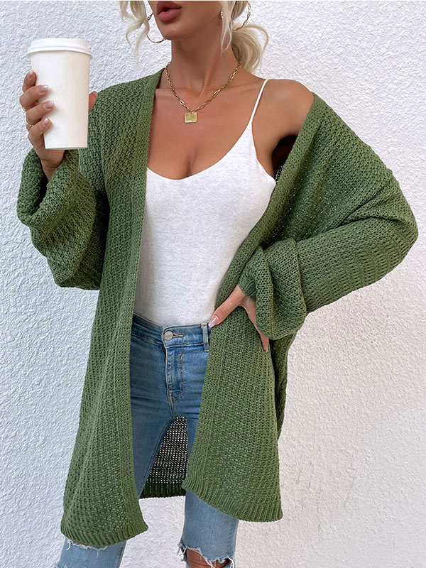 Women's Clothing Sweaters & Cardigans | Sweaters Cardigans Green Polyester Long Sleeves Casual Long Overcoat - NT98704