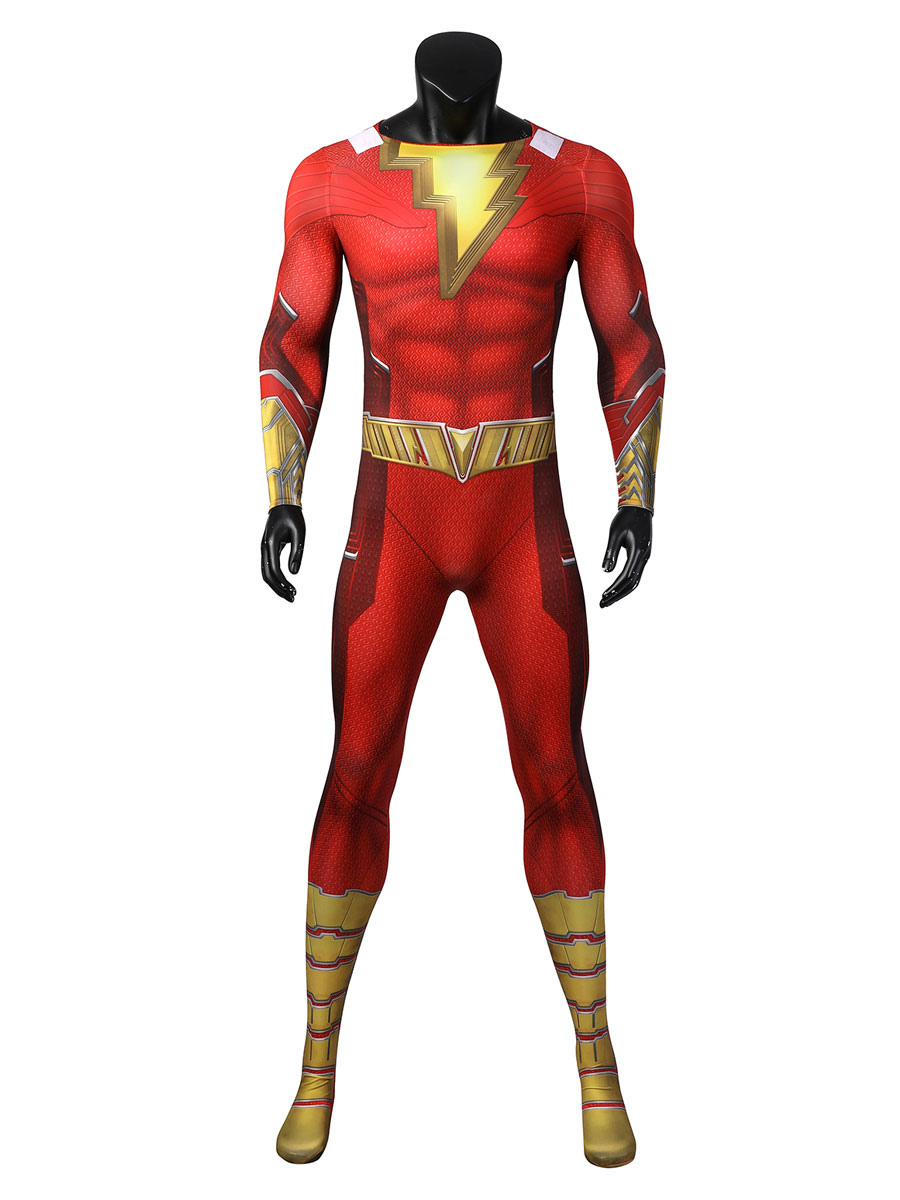 Shazam Fury Of The Gods Cosplay Costume Red Lycra Spandex Tights Cloak ...