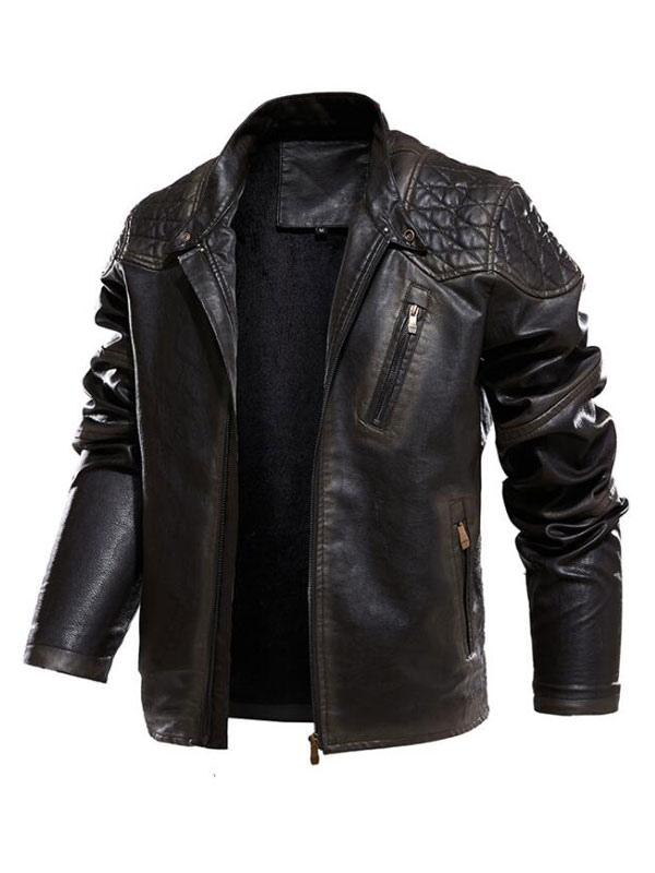 Men's Clothing Jackets & Coats | Men's Leather Jacket Simple Layered Zipper Windbreaker Cool Spring Dazzling Blue - HT42948