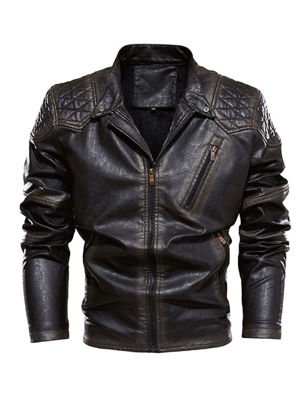 Men's Clothing Jackets & Coats | Men's Leather Jacket Simple Layered Zipper Windbreaker Cool Spring Dazzling Blue - HT42948