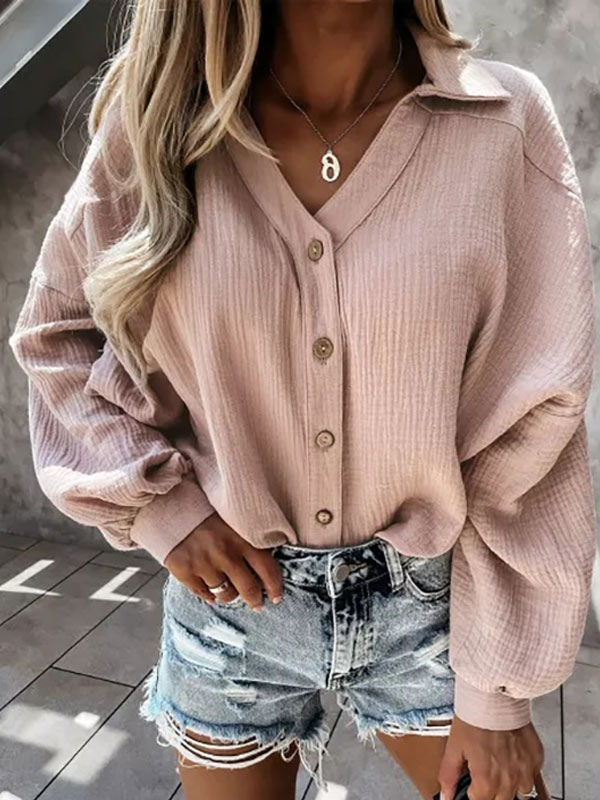 Women's Clothing Sweaters & Cardigans | Pullovers For Women Pink Buttons V Neck Long Sleeves Polyester Sweaters - CN70659