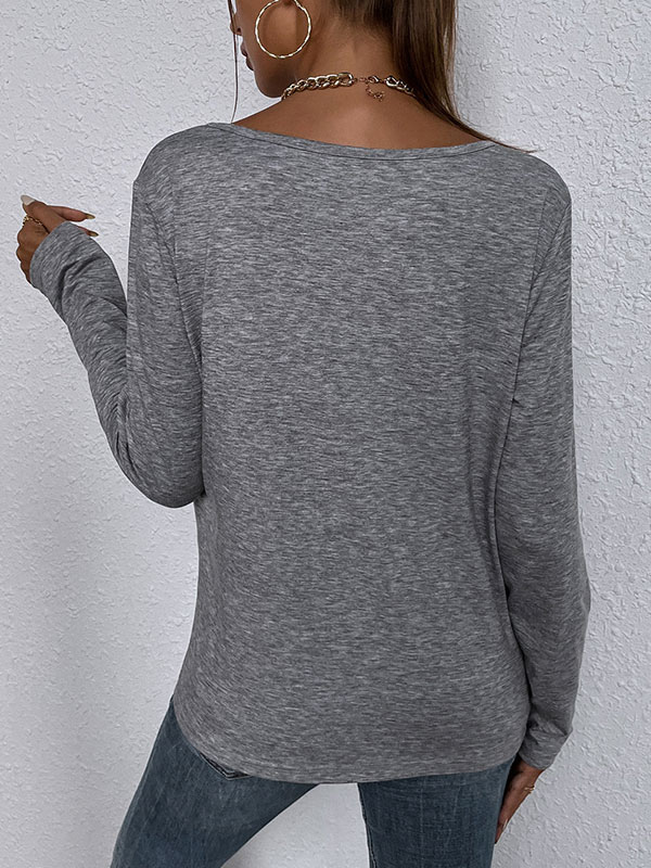 Mode Femme Tops | Blouse T-shirt Femme Courte Décontracté à Col Rond avec Manches Longues Bicolores Blouse Femme - MU96125
