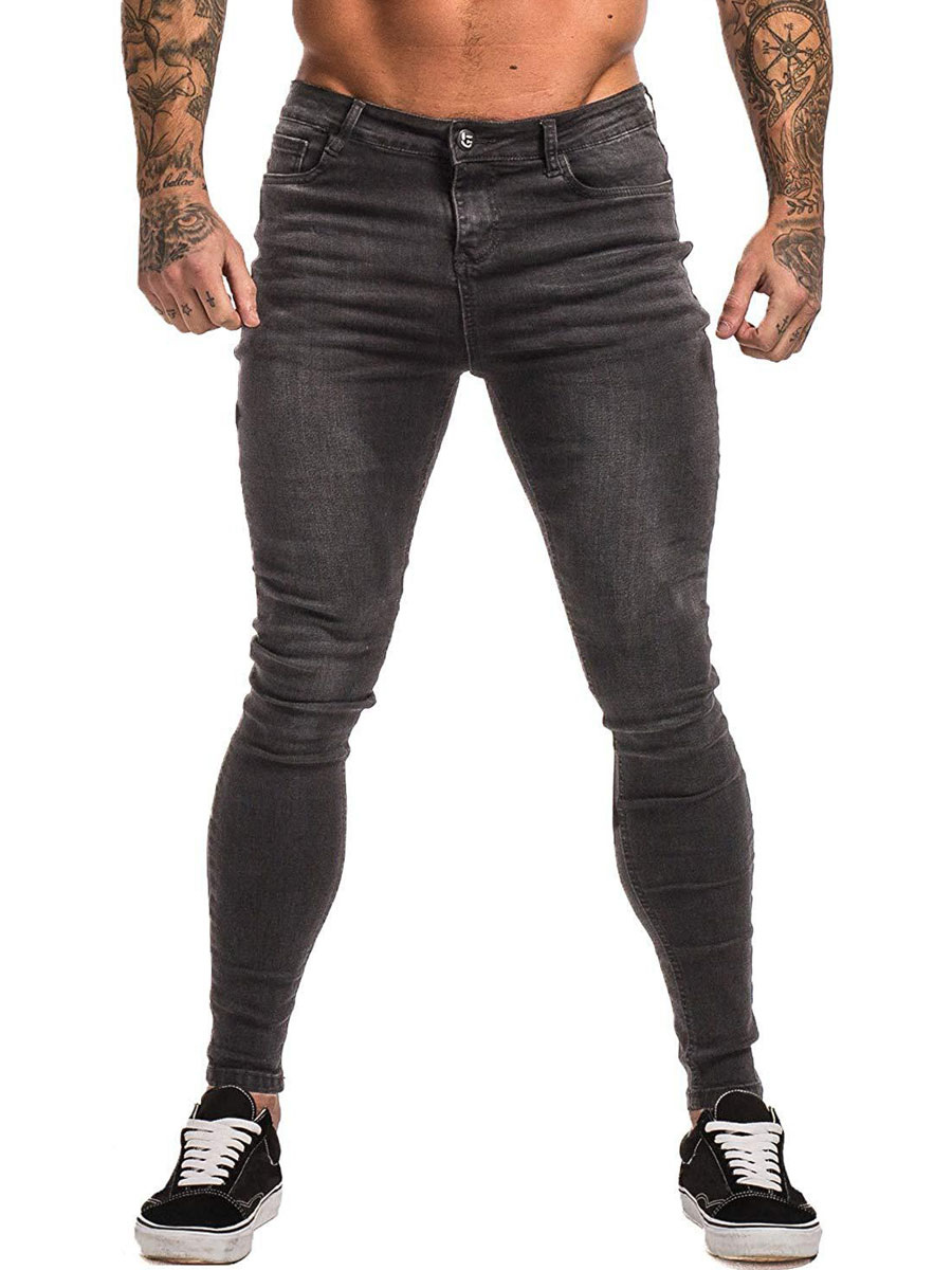 Men's Clothing Men's Jeans | Grey Skinny Leg Denim Pants For Men - XU39600