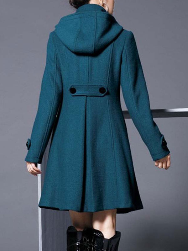 Women's Clothing Outerwear | Woman Coat High Collar Long Sleeves Buttons Casual Stretch Teal Winter Long Overcoat - TQ97975