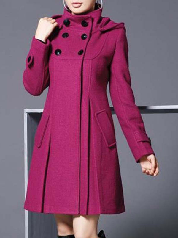 Women's Clothing Outerwear | Woman Coat High Collar Long Sleeves Buttons Casual Stretch Teal Winter Long Overcoat - TQ97975
