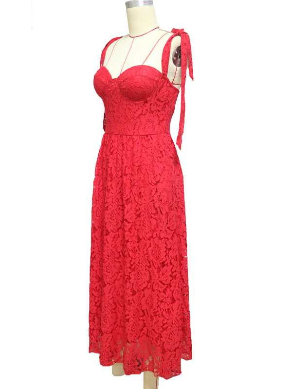 Women's Clothing Dresses | Maxi Dress Lace Up Backless Straps Neck Sleeveless Long Lace Dresses - GK08161