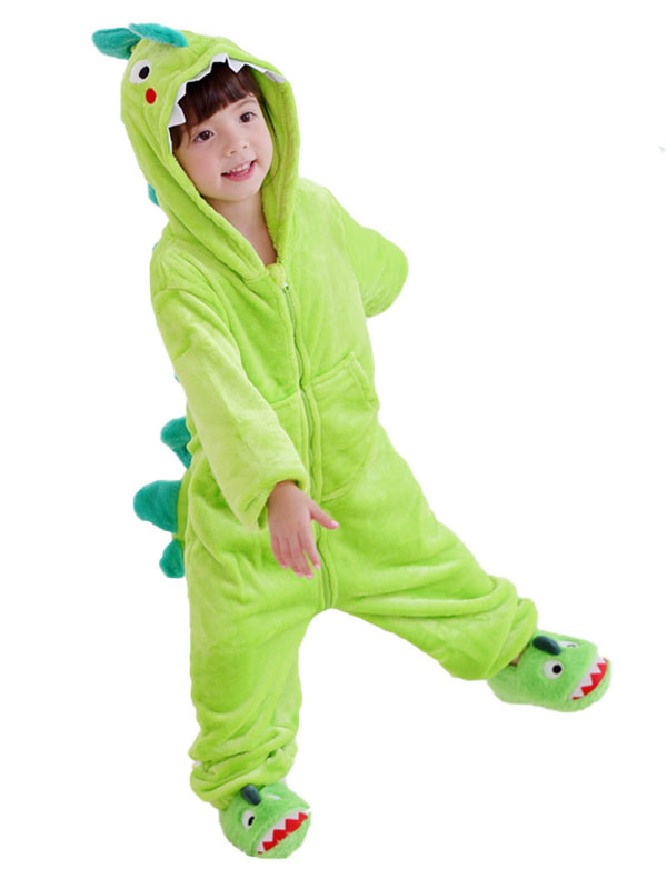 子供のための着ぐるみパジャマonesie漫画恐竜草緑のフランネルの服 Costumeslive Com Jp