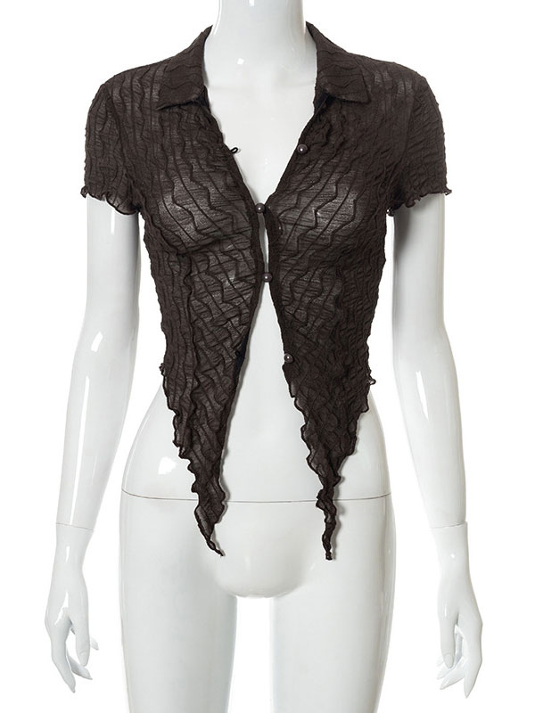 Women's Clothing Tops | Sexy Blouse For Women V Neck Turndown Collar Short Sleeves Polyester White Summer Short Coat - LR31378