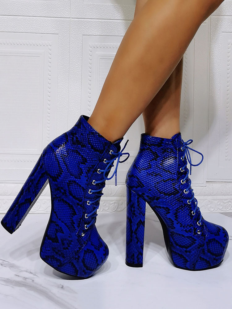 snakeskin chunky heel boots