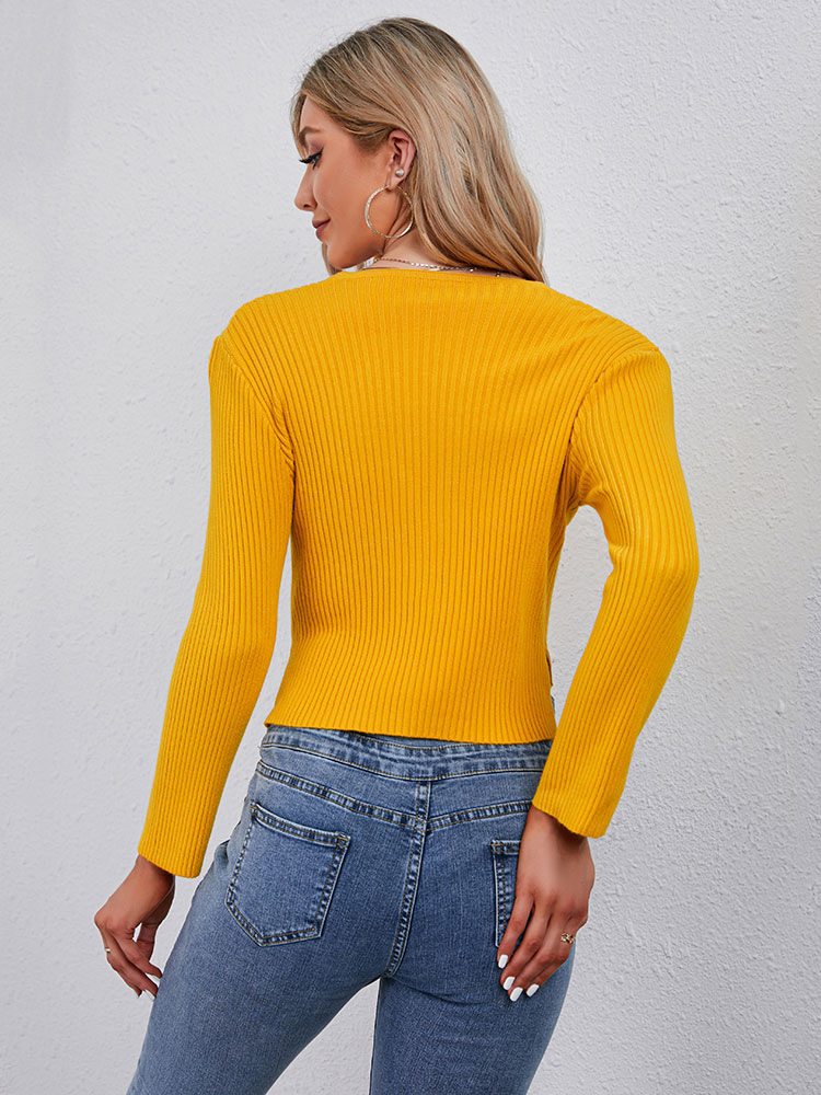 Women's Clothing Sweaters & Cardigans | Sweaters Cardigans Yellow Polyester Buttons Long Sleeves V Neck Cardigans - RQ45424