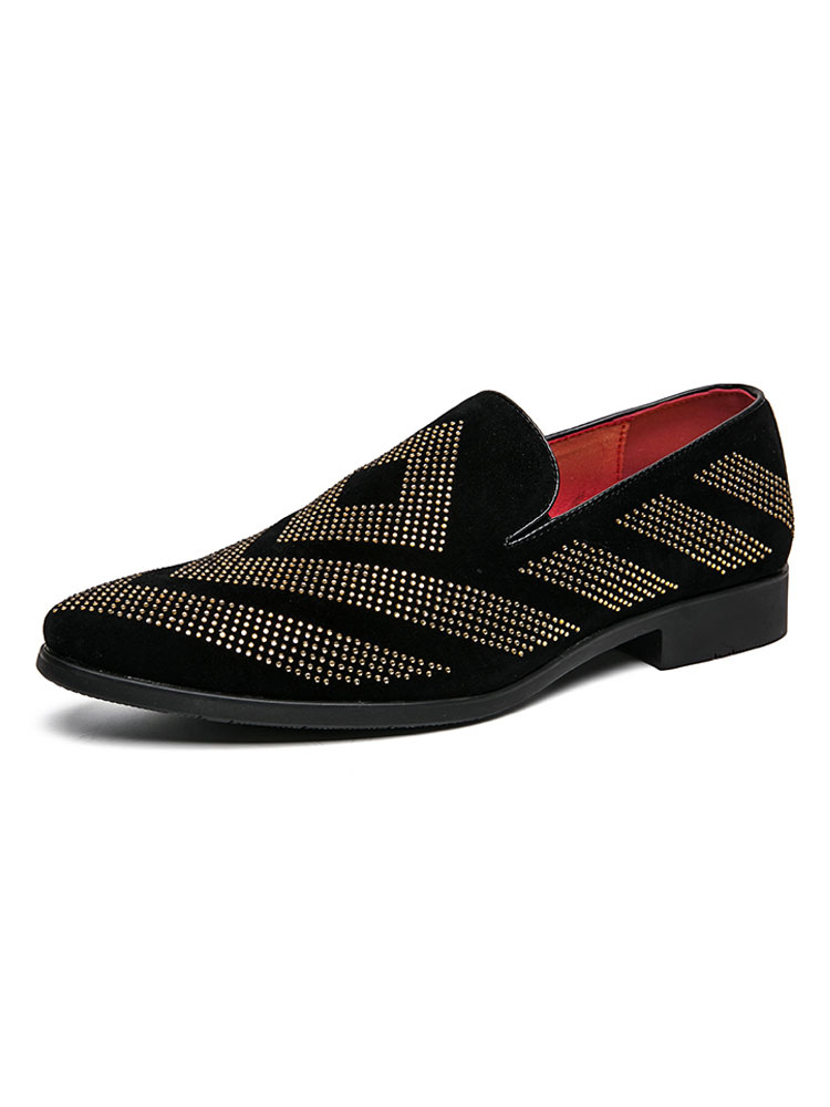 Zapatos de hombre | Mocasines para hombre Detalles metálicos sin cordones Punta puntiaguda Cuero de PU Zapatos negros - SQ78430