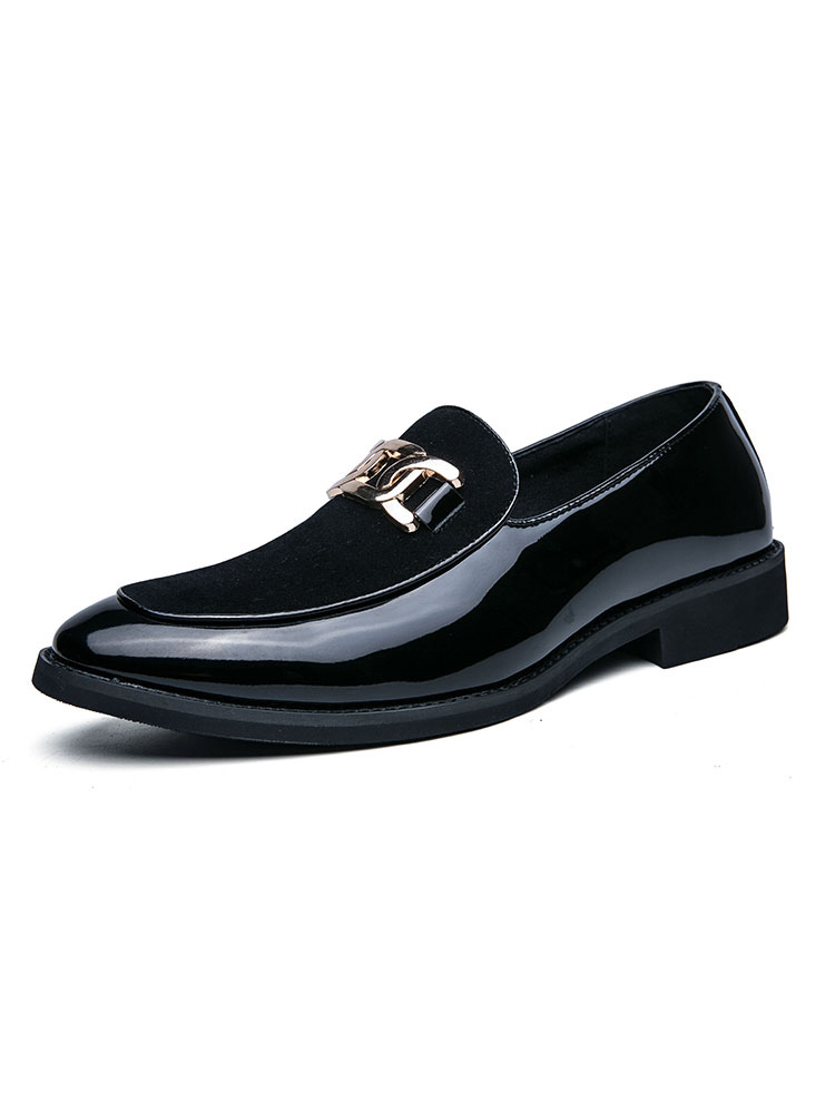 Zapatos de hombre | Zapatos holgazanes de hombre Moda PU Cuero Punta redonda Detalles metálicos Resbalón en zapatos negros - RI18145