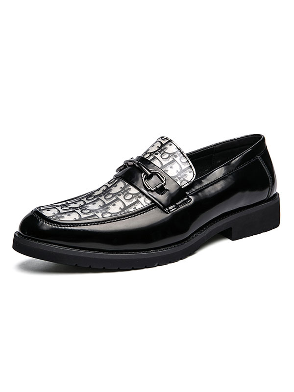 Zapatos de hombre | Zapatos holgazanes para hombre Moda PU Cuero Punta redonda Detalles metálicos Resbalón en zapatos negros - XI03033