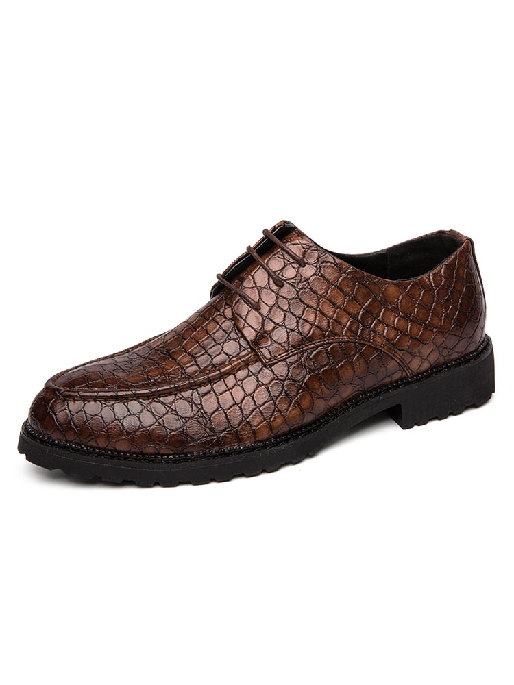 Zapatos de hombre | Zapatos de vestir para hombres Zapatos de traje marrones de cuero PU ajustables con detalles de metal con punta redonda moderna - ZY19703