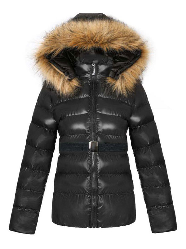 Women's Clothing Outerwear | Puffer Coats For Women Black Stretch Zipper Hooded Long Sleeves Casual Winter Coat Cozy Active Outerwear - RK49474